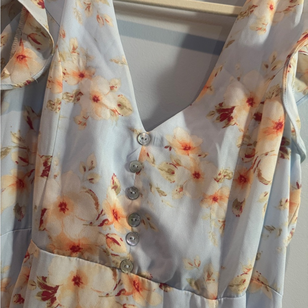 Light Blue Floral Ruffle Sleeve Tiegan Dress By Altar’d State Large - Picture 3 of 6